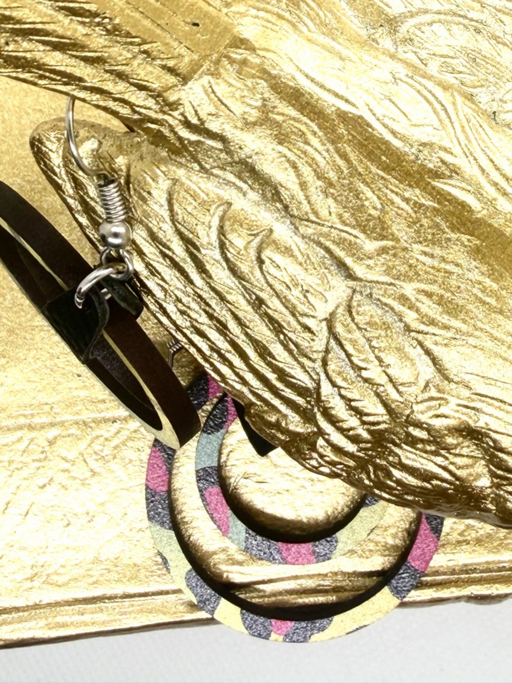 Handmade Lasercut Bright Leopard Print Hoop Earrings - Picture 5 of 5